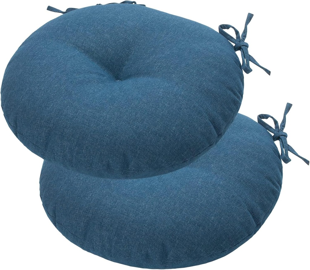 Bistro Chair Cushions 15 inch,Set of 2,Tufted Round Chair Cushions with Ties,15"x15"x4",Water Resistant Round Seat Cushion for Barstool Chairs,Patio Garden Kitchen Outdoor Furniture(Denim Blue)