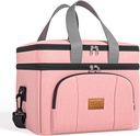 Rnivvi Lunch Box for Women, Double Decker Insulated Cooler Bag Lunch Bag Reusable Leakproof Tote Lunch Container with Strap for Work Family Picnic Hiking Camping, 18 Cans 12L, Large Adults, Rose Pink