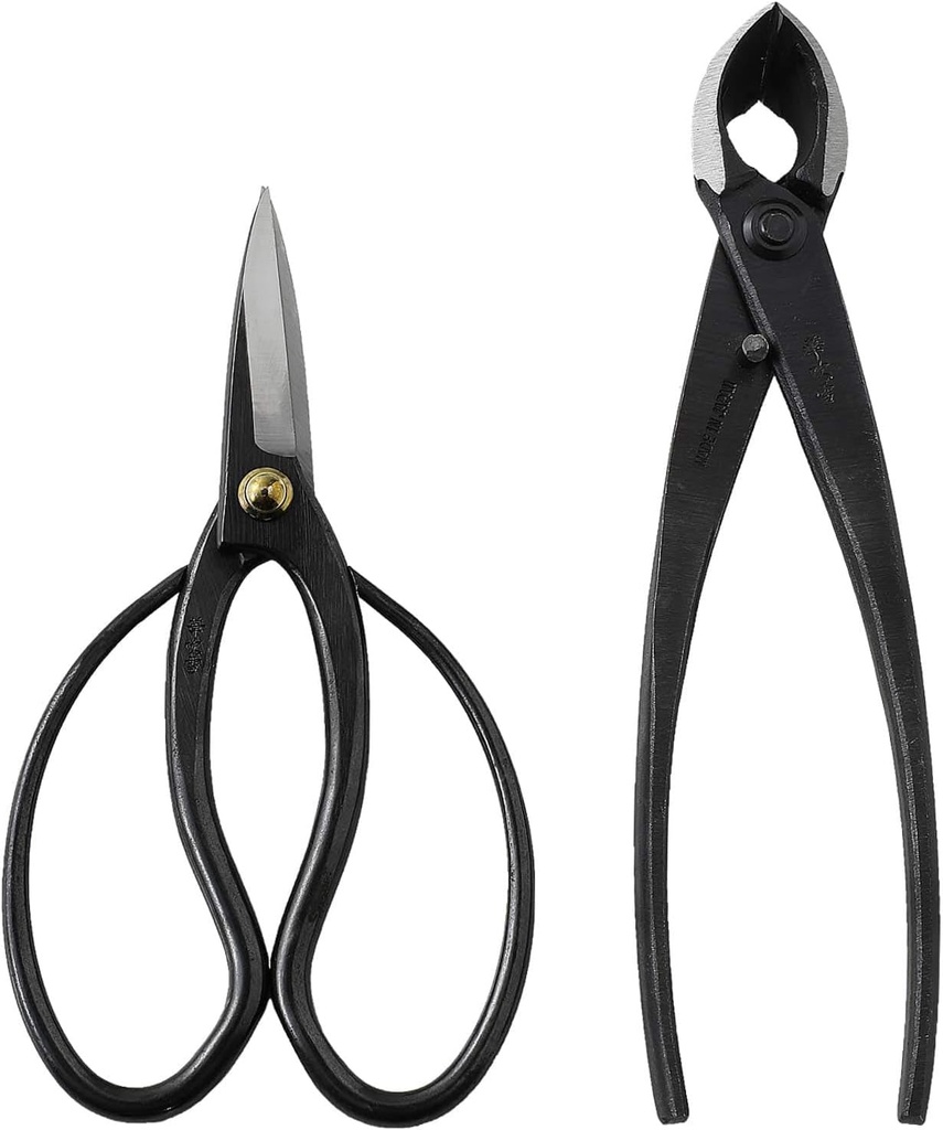 Wazakura Japanese Bonsai Tool Set MADE IN JAPAN, Bonsai Scissors 7inch(180mm) + Concave Branch Cutter 8inch(200mm), Essential Starter Kit