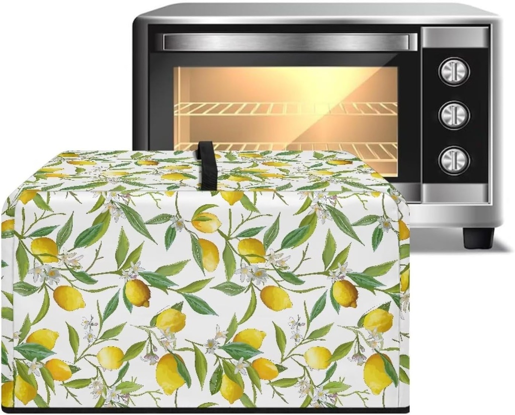 Kitchen Countertop Microwave Oven Dust Cover with Top Handle Waterproof Stain-Resistant Protective Cover for Toaster Oven Air Fryer Lemon Leaf Print- 20.9"L x 15.7"W x 12.4"H