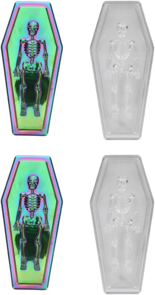 Halloween Coffin-Shaped Plastic Storage Containers, Iridescent, 7.625 x 3.5 x 2 Inch, 4 Pack - Assortment vary, with Snap-on Lids, for Treats, Party Favors, Classroom