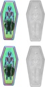 Halloween Coffin-Shaped Plastic Storage Containers, Iridescent, 7.625 x 3.5 x 2 Inch, 4 Pack - Assortment vary, with Snap-on Lids, for Treats, Party Favors, Classroom
