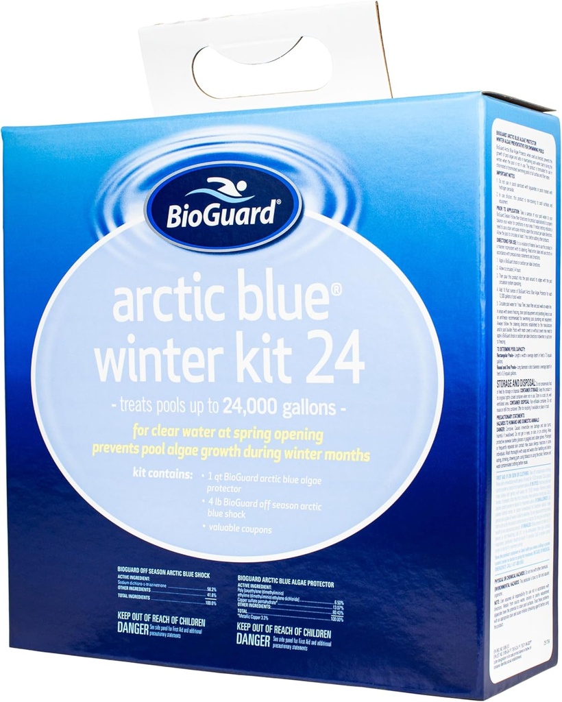 BioGuard Arctic Blue Winter Closing Kit 24, for Clear Water at Spring Opening, Prevents Pool Algae Growth on Winter Months, Treats Up to 24k Gallons