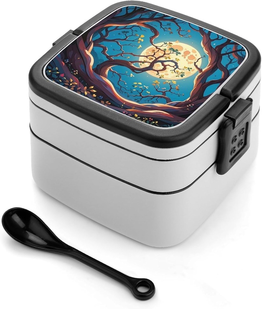 In The Magical Forest Night Sky Bento Box Leak-Proof Double Layered Lunch Containers with Spoons And Invisible Handle, Portable Lunch Boxes for Work Picnic Travel