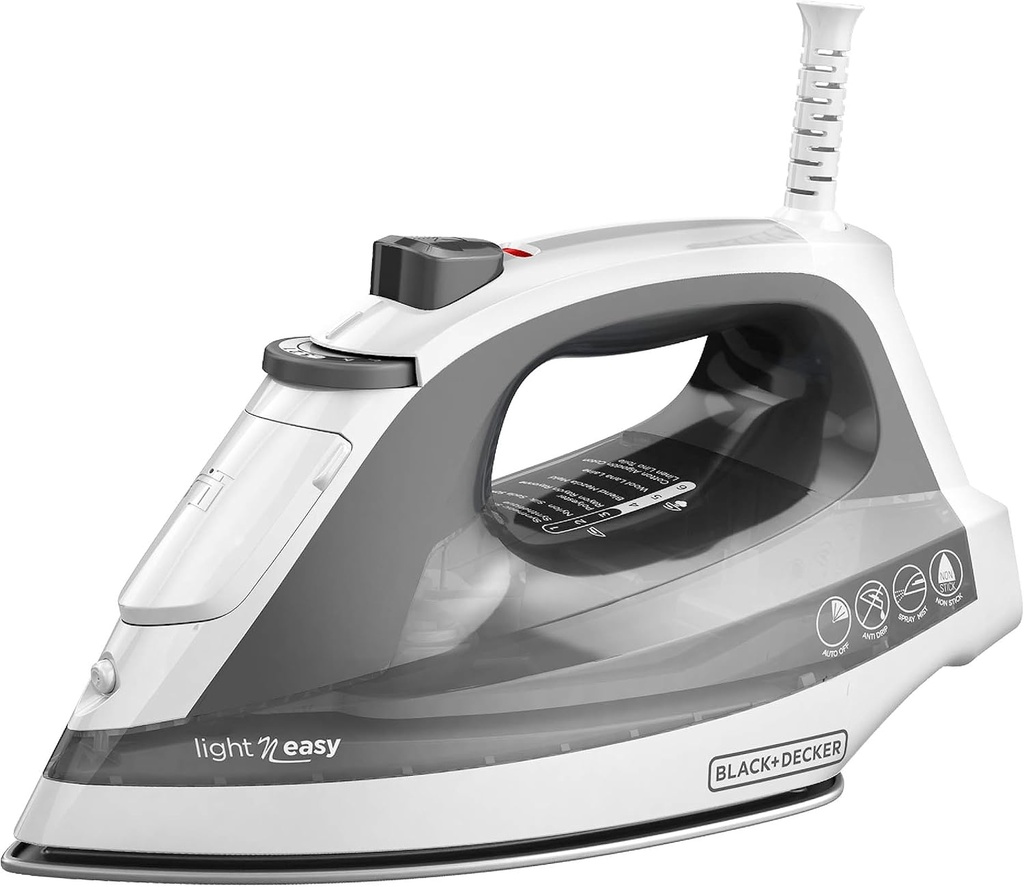 BLACK+DECKER Light ‘N Easy Compact Steam Iron, IR1020S, Stainless Steel Soleplate, Spray Mist, Anti-Drip, Auto Shutoff