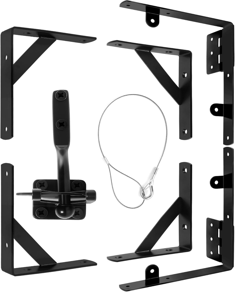 Anti Sag Gate Kit Heavy Duty Gate Latch Corner Brace Bracket with Self-Locking Gate Latch for Wooden Fence, Shed Doors,Driveway, Corral Gates, Wood Window (Black, 1 Set)