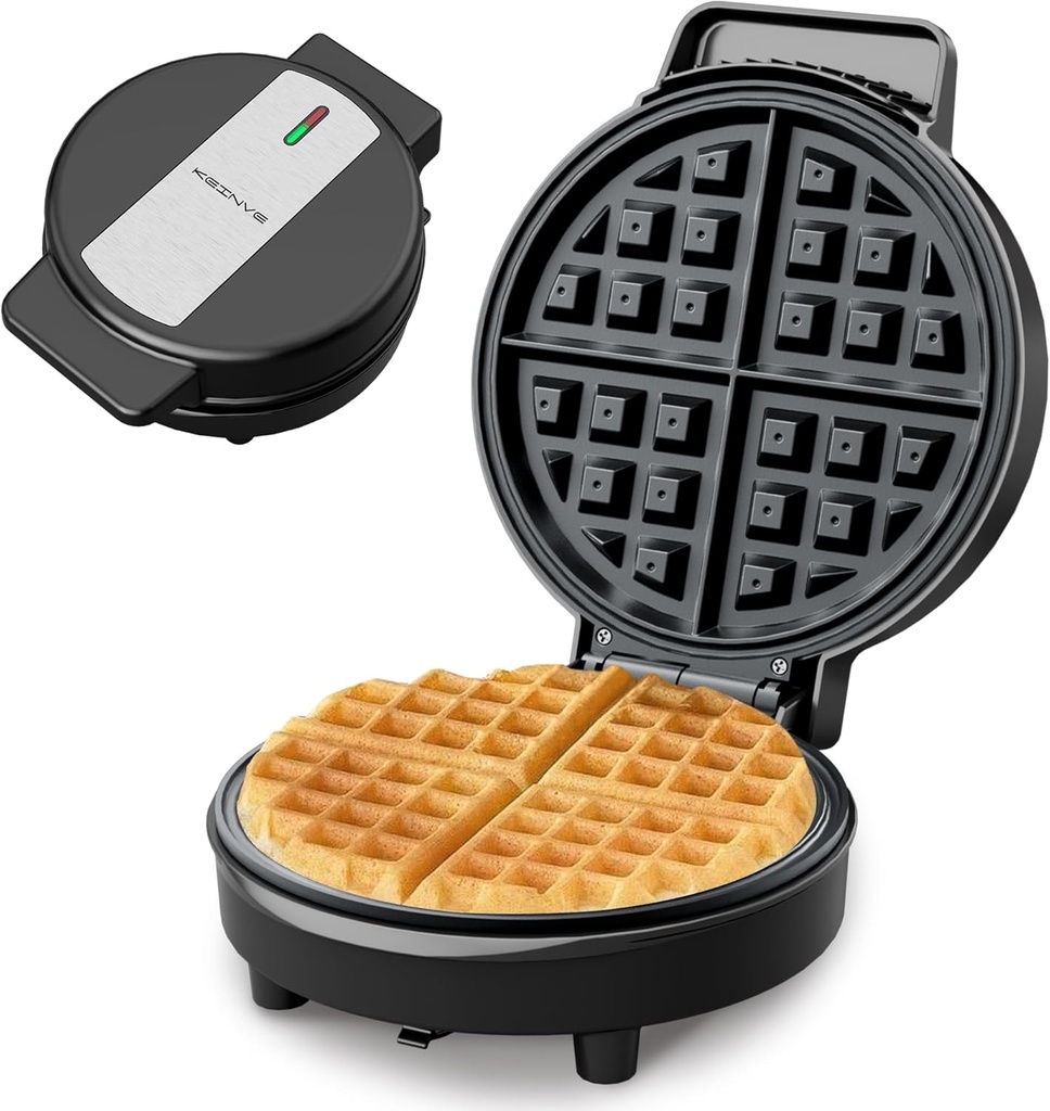 Waffle Maker 8-Inch, 4-Slice Belgian Waffle Iron - 1000W Powerful Fast Heating with Non-Stick Coating, Easy to Clean, Cool-Touch Handle & Indicator Lights - Perfect for Breakfast, Pancakes, Snacks