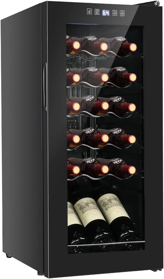 Bonnlo 18 Bottle Wine Cooler Refrigerator, Freestanding Compressor Wine Chiller, Beverage Wine Fridge with Digital Temperature Control & Double-layer Glass Door for Red White Wine, Champagne, Beer