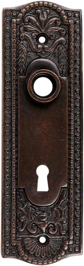 Renovators Supply Manufacturing Door Back Plate Brass 7 1/4 in. Escutcheon Cover Ornate Doorplate in Oil Rubbed Bronze Finish with Keyhole