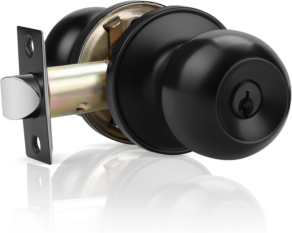 Probrico Black Door Knob with Lock and Key, Black Exterior Door Lock, Front Entry Door Lock, Black Door Lock with Key, 1 Pack