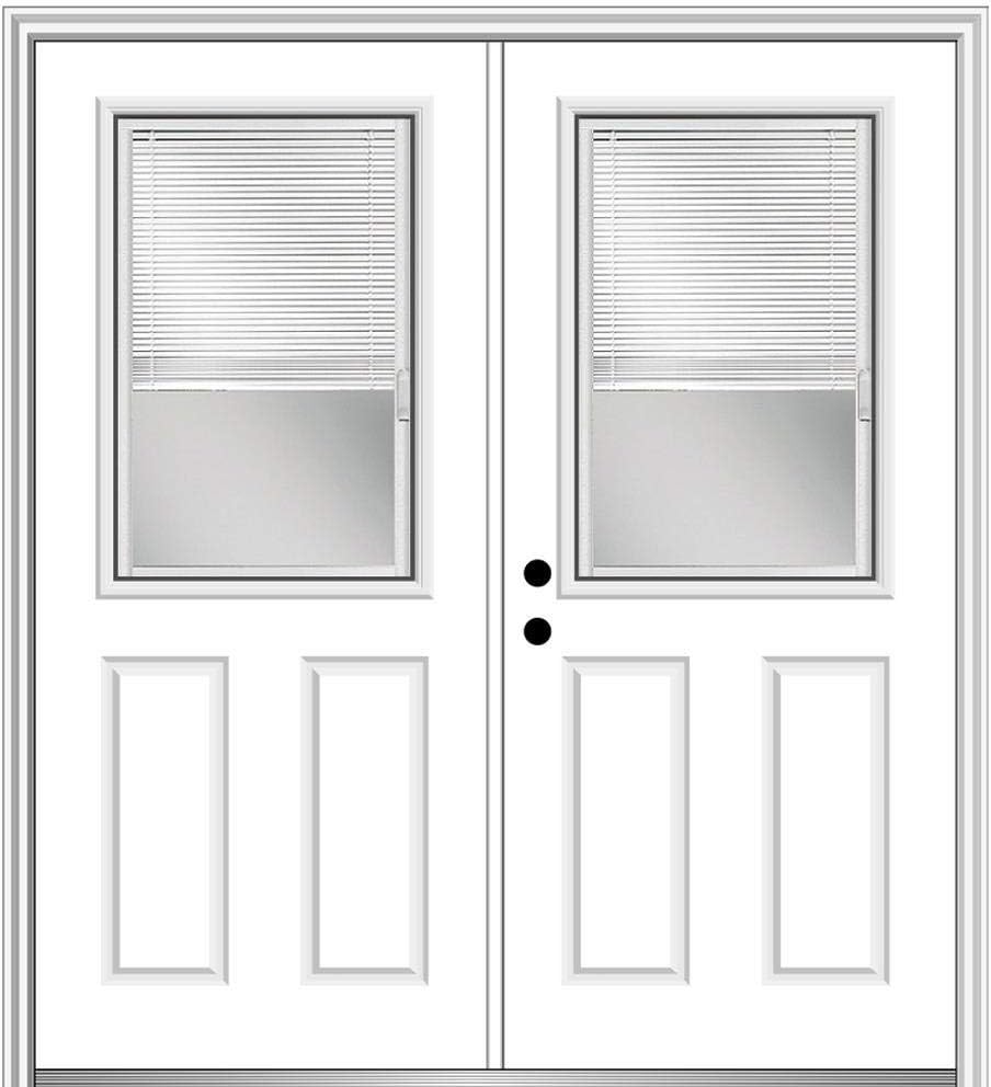 National Door Company, Exterior Double Door, Steel, 72" x 80", 1/2 Lite 2-Panel, Raise/Lower Blinds Collection, Right-Hand Inswing