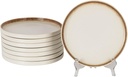 8 Inch Ceramic Dinner Plates - Set of 8, Matte White with Rustic Brown Rim, Microwave & Dishwasher Safe