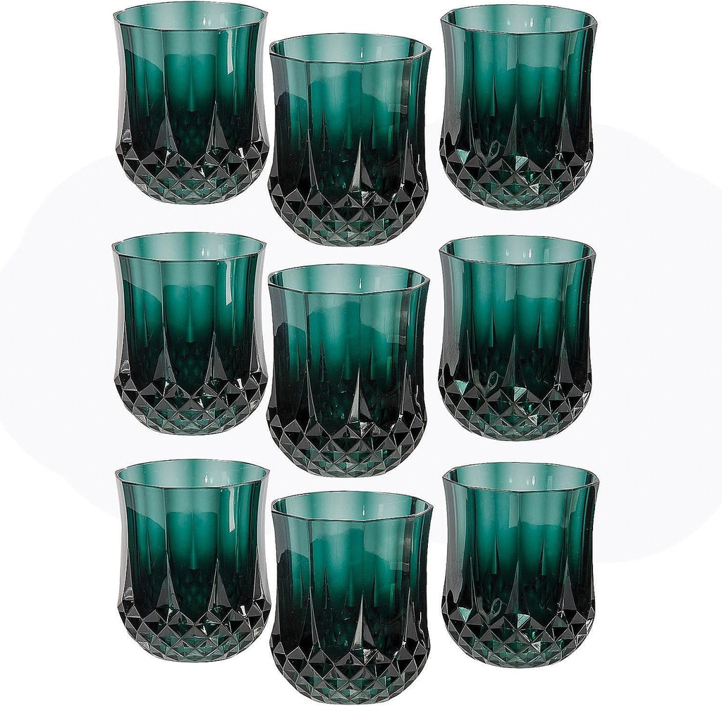 Fun Express 3 1/2" 8 oz. Bulk 48 Ct. Green Stemless Patterned Reusable Plastic Wine Glasses