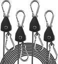 4-Pack 1/8" Adjustable Rope Hanger, Heavy Duty Ratchet Tie Down Strap with Reinforced Metal Gear, Ratcheting Pulley System Kayak Straps for Hanging Plants Grow Light and Various Tie-Down Uses