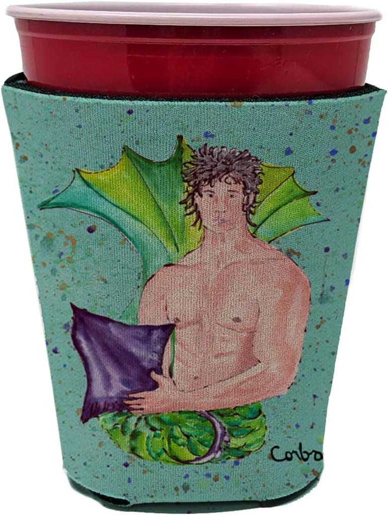 Caroline's Treasures 8345RSC Black Haired Merman Red Cup Hugger Cup Cooler Sleeve Hugger Machine Washable Drink Sleeve Hugger Collapsible Insulator Beverage Insulated Holder