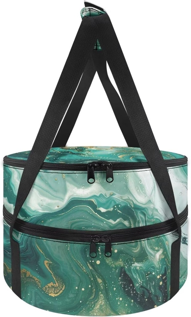 Insulated Casserole Carrier Marble Print Double Food Carriers Reusable Round Pie Cake Cheesecake Insulated Carrier Bag Thermal Potluck Carrying Case for Cold and Hot Food