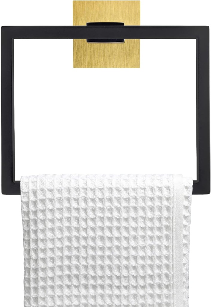 TNOMS Black and Gold Towel Ring Modern Square Hand Towel Bar,Towel Holder for Bathroom,Wall Mount Stainless Steel