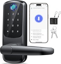 Keyless Entry Door Lock with Handle, Built-in WiFi Deadbolt, Smart Fingerprint Security Lock for Front Door, Support Doorbell Call and APP Unlock, Easy Installation, Matte Black