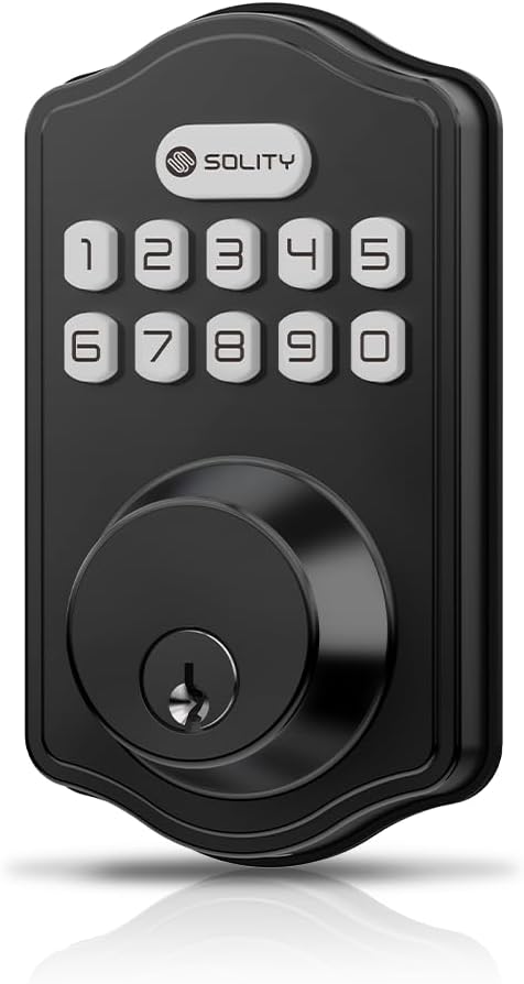 Solity Smart Digital Electronic Deadbolt Door Lock, Keyless Entry, Auto Lock, 100 Custom Codes, Easy Installation, Keypad for Front & Back Door, Residential & Commercial, AT1, Matte Black
