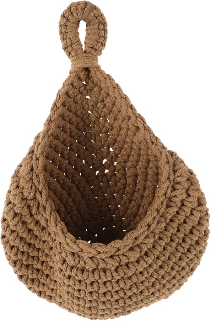 Teardrop Wall Hanging Basket Storage for Fruits Vegetables and More Bohemian Jute Rope Design for Kitchen Home Decor Medium Khaki