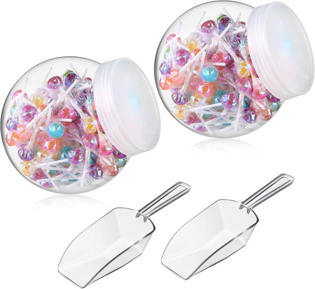 Umigy 2 Sets Plastic Candy Jars with Lids and Candy Scoops 84.5 oz Clear Candy Containers Candy Buffet Containers Set Plastic Cookie Jars for Kitchen Counter Decorative Party Table Buffet Display