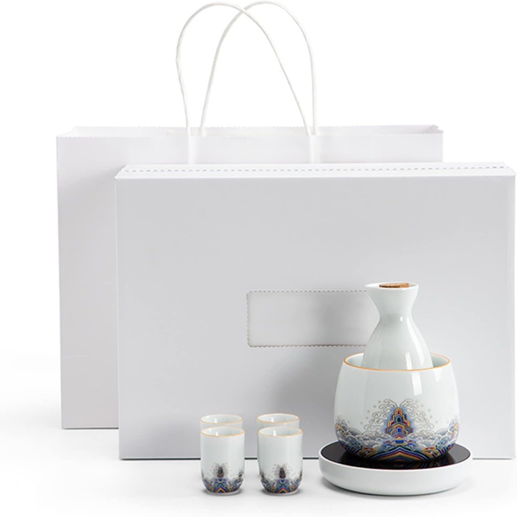 Japanese Ceramic Sake Set with Warmer 7-Piece Includes 1 Sake Pot and 6 Cups Perfect for Hot Sake and Crafts