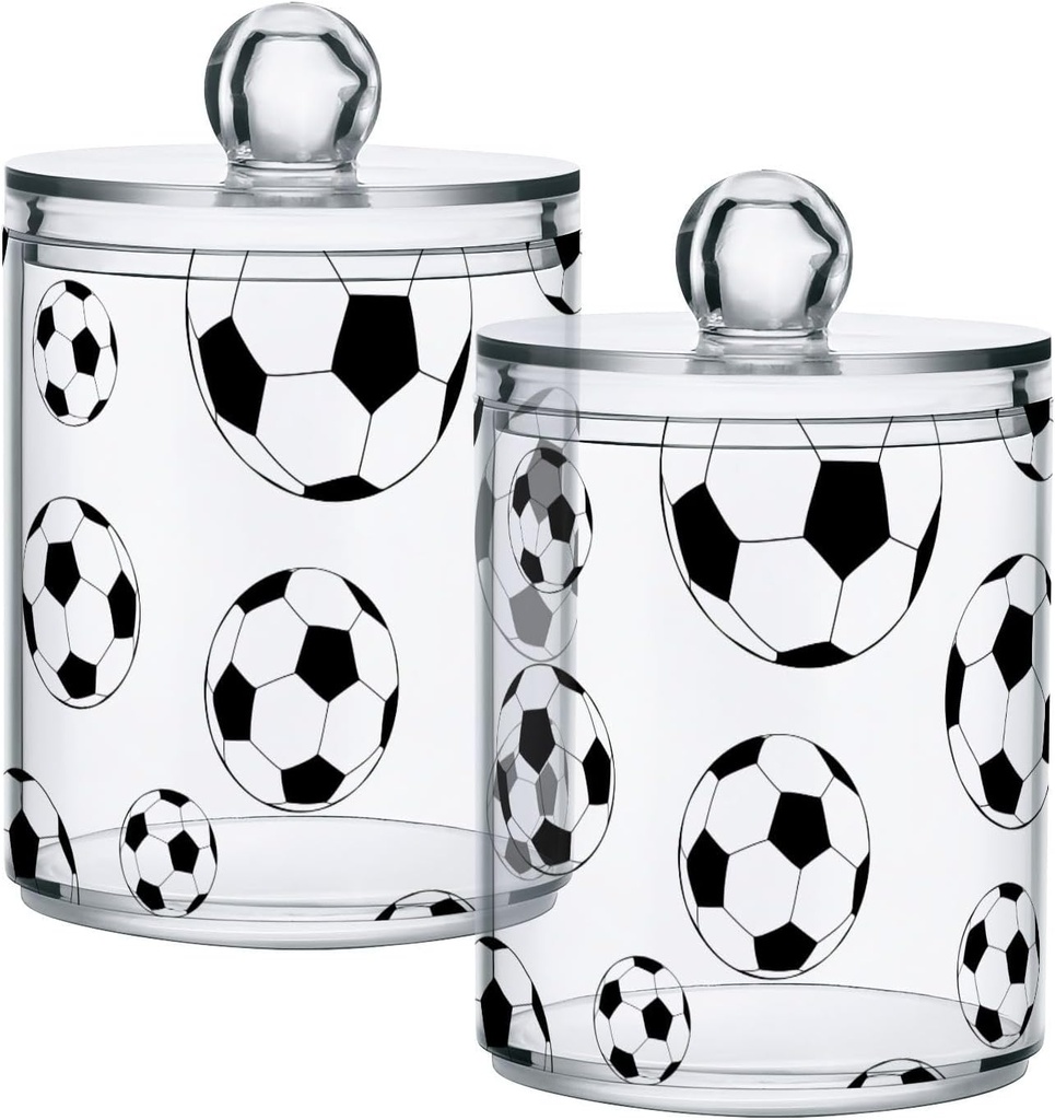 Acrylic Plastic Clear Jar with Lid, Soccer Ball White Pattern Airtight Storage Jar 2 Pack Kitchen Storage Containers for Cookie Snack Candy
