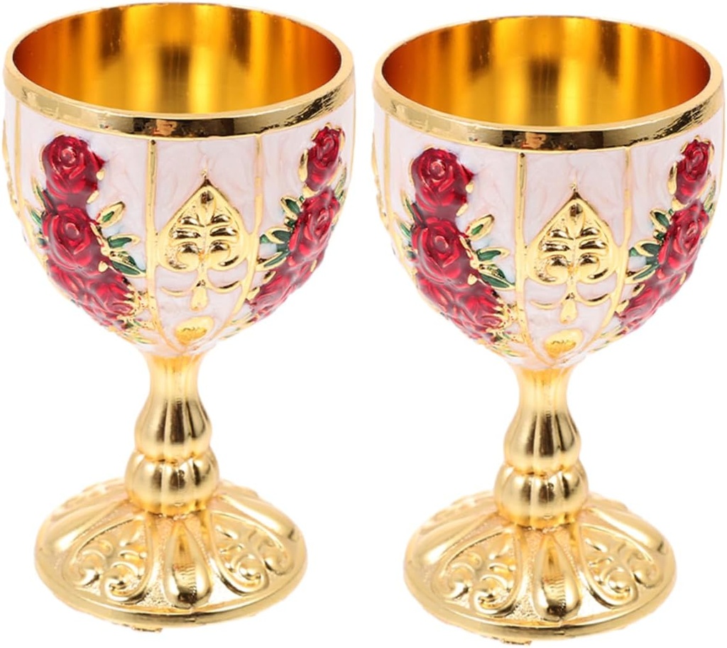 2pcs Vintage Alloy Wine Chalice Small Decorative Drinking Cups for Home Bar Party Lightweight Retro Style Cocktail Holder with Detailed Craftsmanship