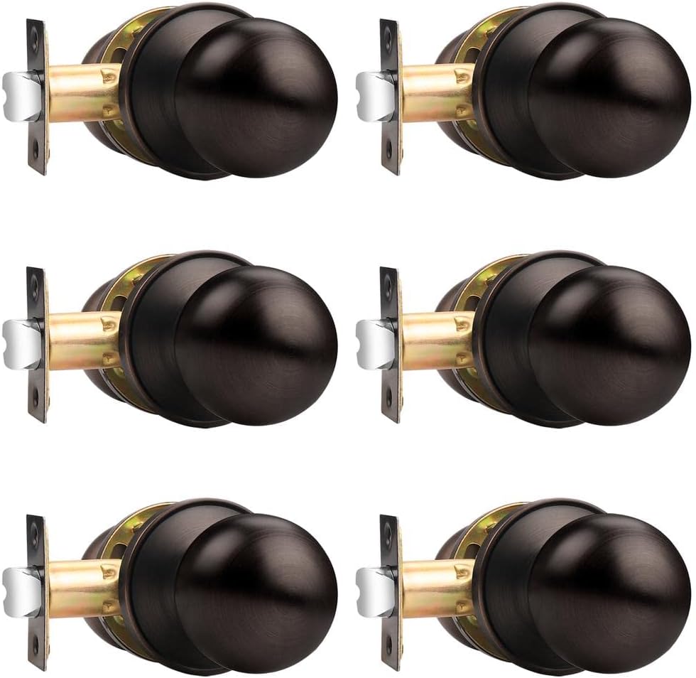 Probrico 6 Pack -Passage Hall/Closet Door Knob Handles Interior Keyless Locksets Oil Rubbed Bronze