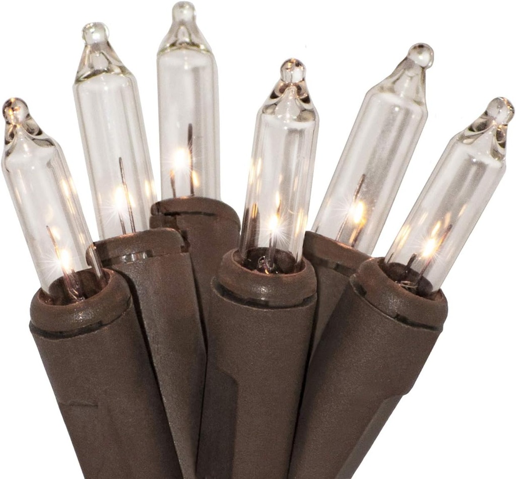 612 Vermont 20 Clear Mini Christmas String Lights on Brown Wire Cord, UL Approved for Indoor Use Only, 5 Foot of Lighted Length, 6 Foot of Total Length