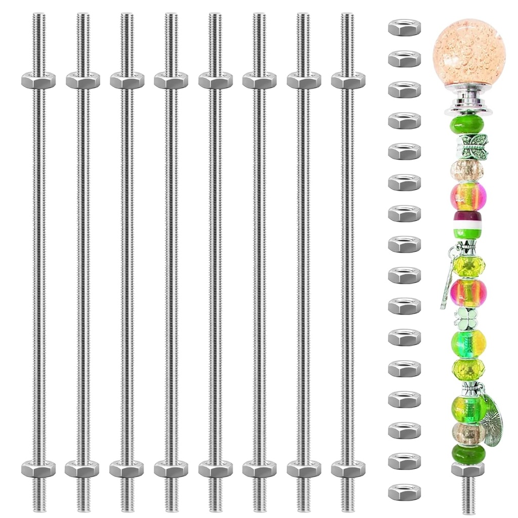 Stainless Steel 24 Pack M4 Threaded Rod with Hex Nuts - Includes 8 Studs & 16 Hex Nuts for Hangers & Garden Stake Rods (14 Inch)
