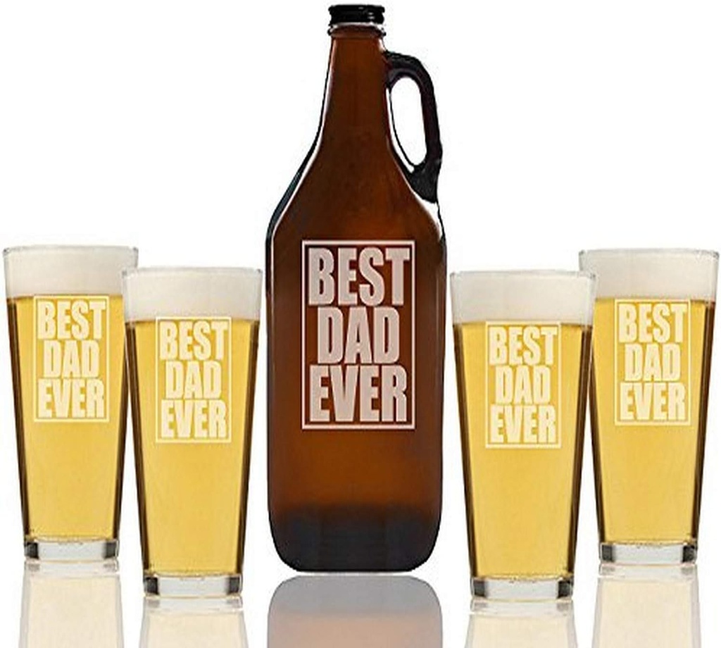 "Best Dad Ever" Beer Amber Growler & pint Glasses, Set of 5