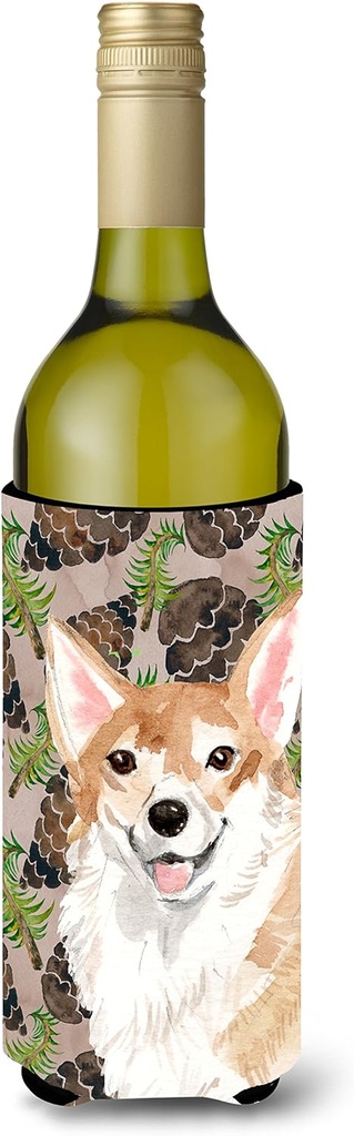 Caroline's Treasures BB9589LITERK Corgi Pine Cones Wine Bottle Hugger Bottle Cooler Sleeve Hugger Machine Washable Collapsible Insulator Beverage Insulated Holder