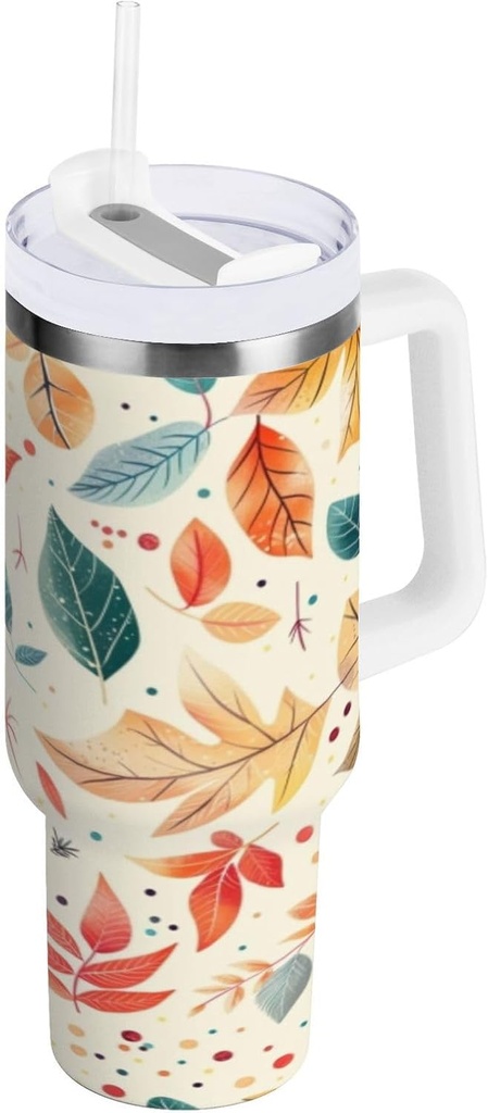 40 oz Tumbler With Handle and Straw Lid, Stainless Steel Vacuum Insulated Tumbler for Water, Iced Tea or Coffee, Easy to Clean (Maple Leaf)