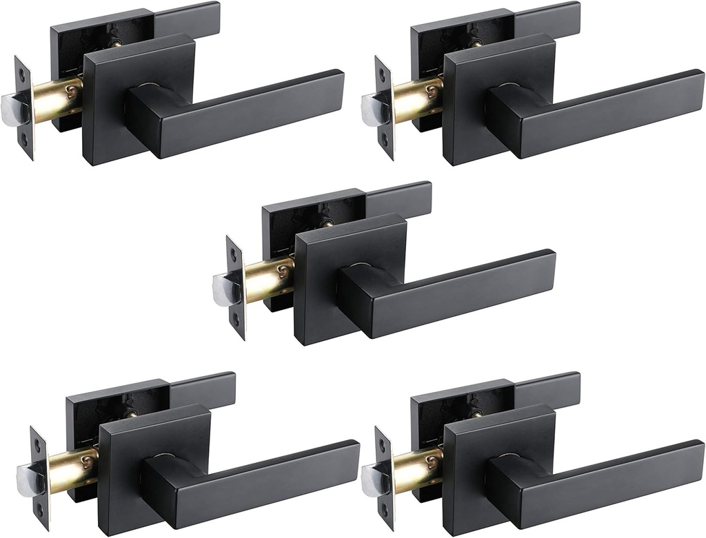 NEWBANG Hall/Closet Lever Handle Lock Matt Black Finish-Heavy Duty Door Lock Handle in Matt Black for Passage Door,HTL01-BM-PS-CS-5P