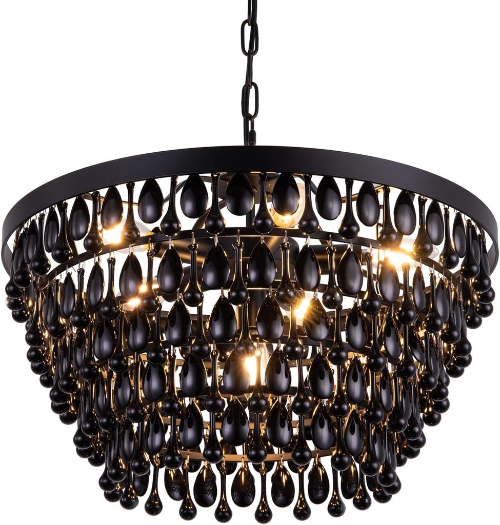 Wellmet Black Crystal Chandelier Farmhouse Crystal Light Fixture Hanging Modern Ceiling Light for Dining Room Chandeliers Gothic Decor Lighting for Kitchen, Bedroom, Foyer, Hallway, Bar, W20, 6-Light