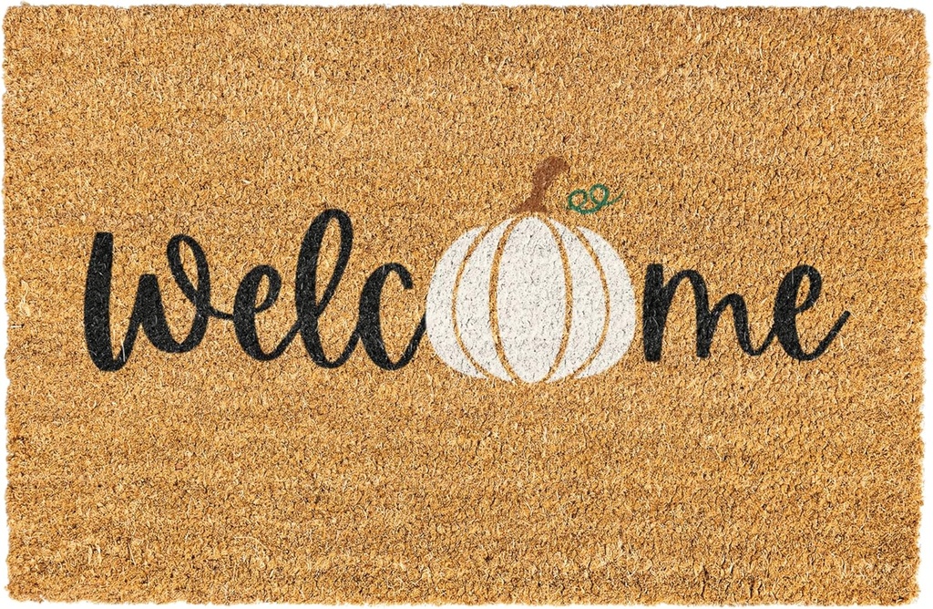 Welcome Doormat for Fall and Thanksgiving - Coir Front Door Mat With Pumpkin Design for Autumn Decorations