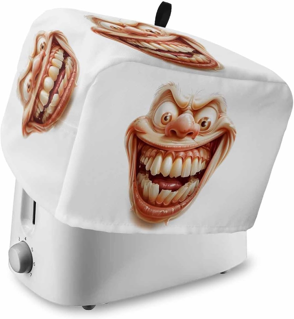 Toaster Cover with Pockets Funny Smiling Face Bread 4 Slice Toaster Oven Covers for Kitchen, Humor Dustproof Cover for Small Appliance Cover and Fingerprint Protection, Bread Machine Cover