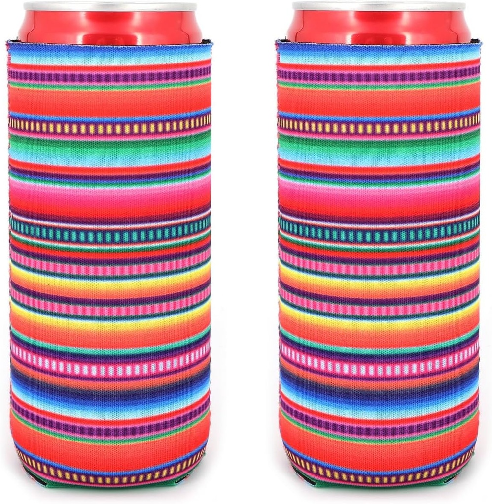 Neoprene Slim Beer Can Cooler Tall Stubby Holder Foldable Stubby Holders Beer Cooler Bags Fits 12oz Slim Energy Drink & Beer (Serape(2Pack))