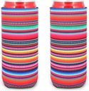 Neoprene Slim Beer Can Cooler Tall Stubby Holder Foldable Stubby Holders Beer Cooler Bags Fits 12oz Slim Energy Drink & Beer (Serape(2Pack))