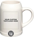 Custom Ceramic Beer Stein Mug 10 oz. Set of 12, Personalized Bulk Pack - Great for Octoberfest, Pub, Restaurant and More - Natural