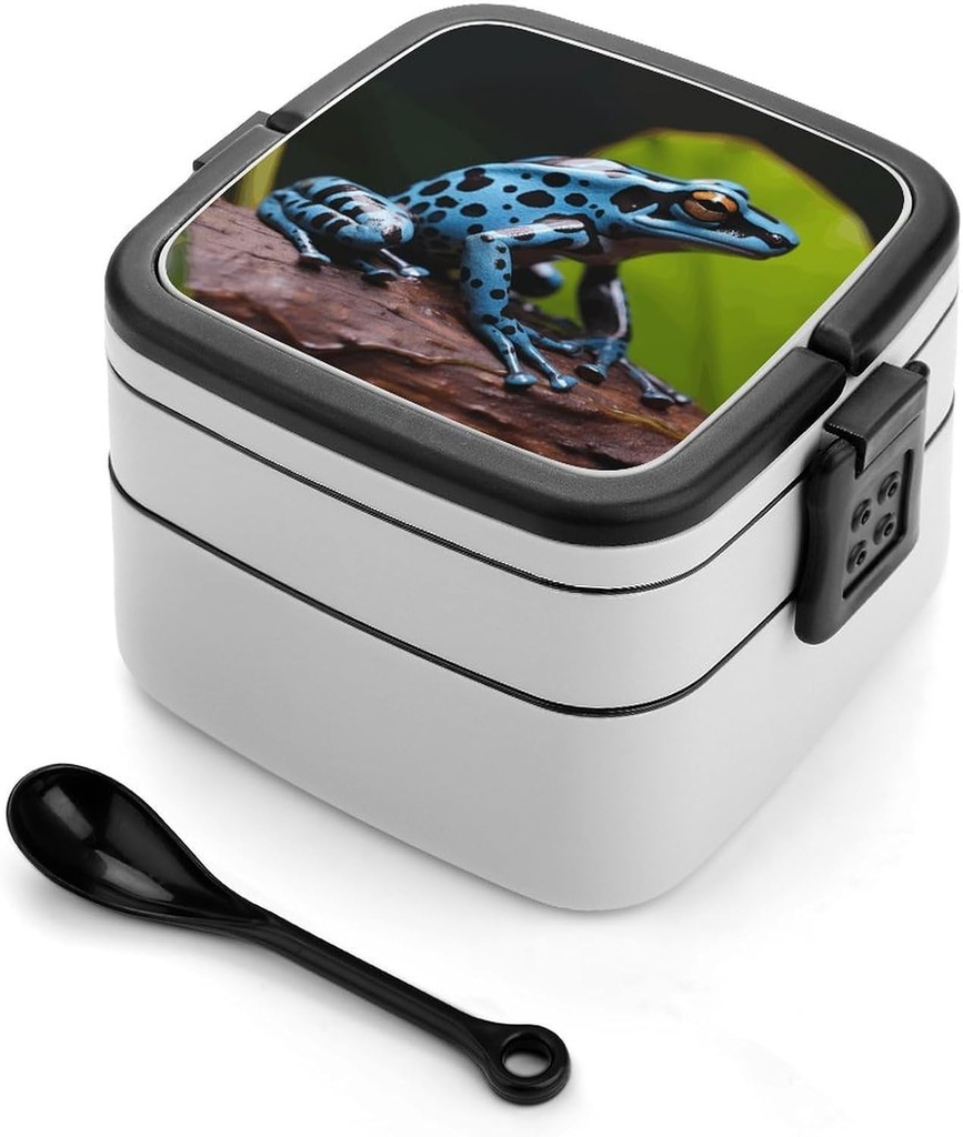 Personalize Double Layer Bento Box Dart Frog Blue Lunch Box - Durable, Leak-Proof with Spoon Adult Premium Bento Case for Work Travel Camping