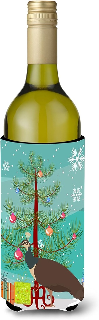 Caroline's Treasures BB9294LITERK Indian Peahen Peafowl Christmas Wine Bottle Hugger, Teal Bottle Cooler Sleeve Hugger Machine Washable Collapsible Insulator Beverage Insulated Holder