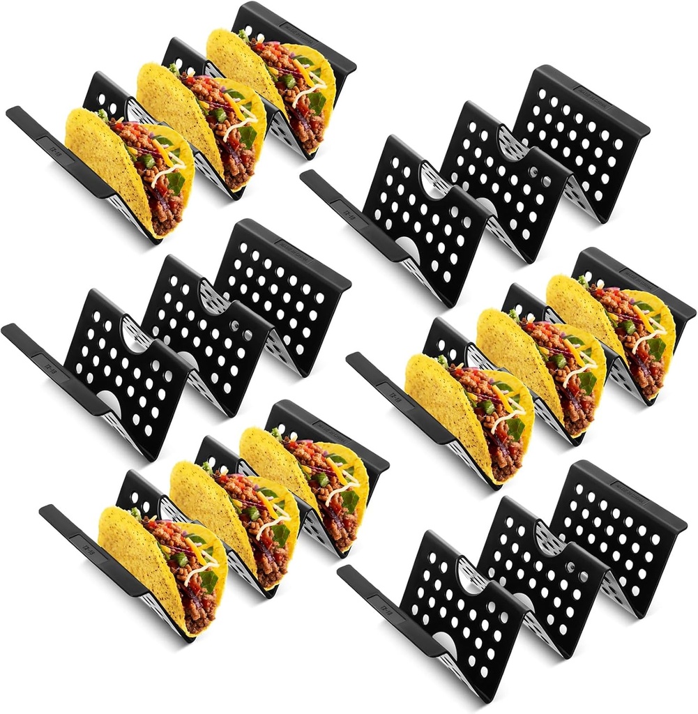 Baderke Mexico Taco Holder Stands Set of 6 Black Large Tray Plates Plastics Hollow Holder for Taco Night Tuesday Carnival Party Supplies, Dishwasher Microwave Safe