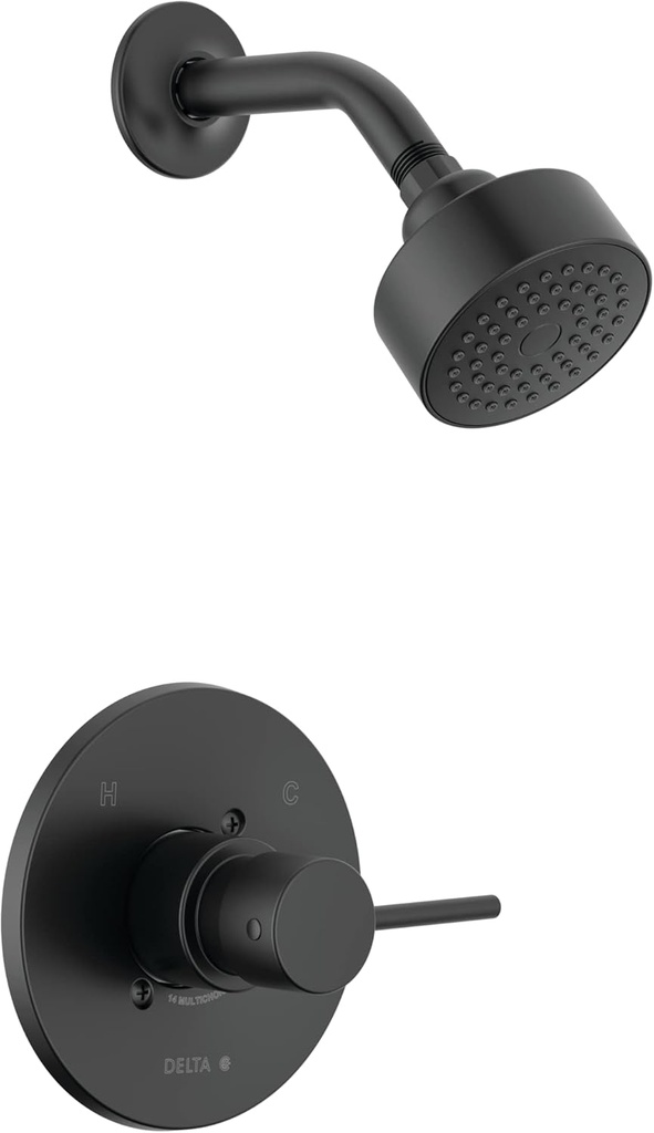 Delta Modern 14 Series Shower Faucet Set, Matte Black Shower Head and Handle Set, Valve Trim Kit, Matte Black T14259-BL-PP (Valve Not Included)