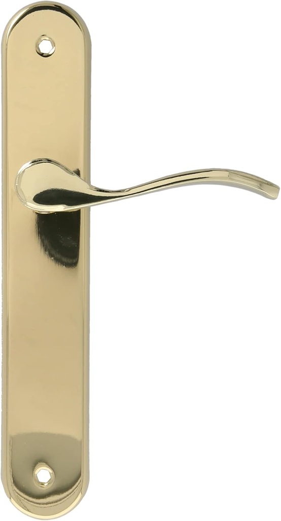 Amig - Set of 2 door handles - Functional and ergonomic handle - Oval steel plate and Zamak handle - Brass varnished - Without keyhole - 237 x 40 x 55 mm