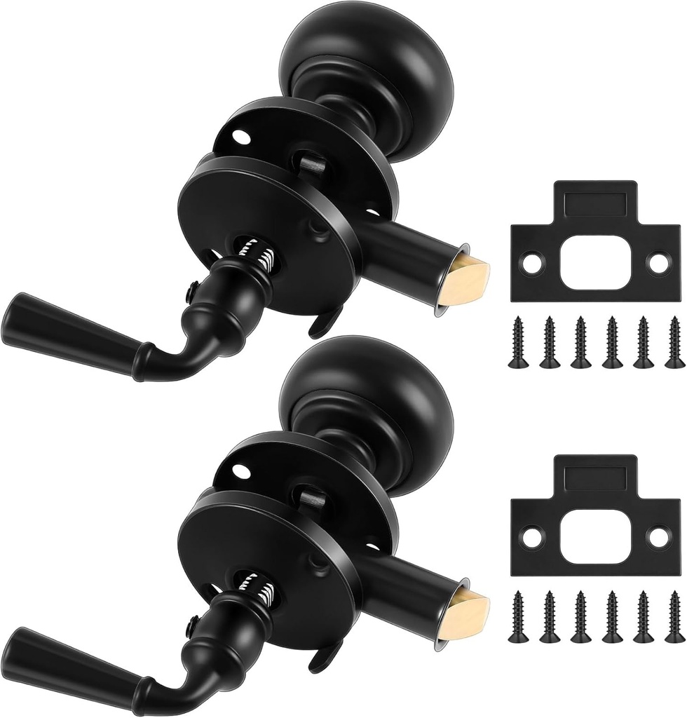 Hicarer 2 Pcs Solid Brass Storm Door Latch Storm Screen Door Latch Screen Doors Handle Storms Handle Replacement Lock Screens Hardware (Black)