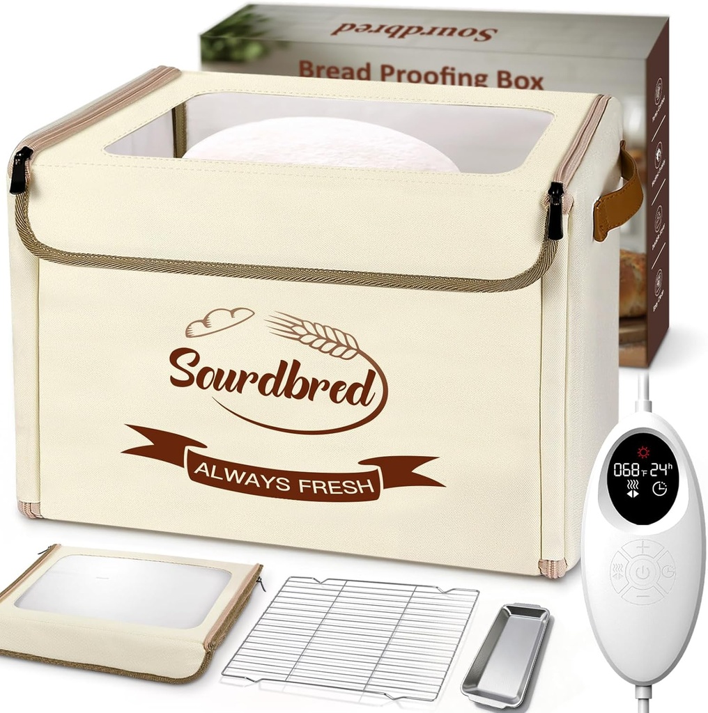 Folding Bread Proofing Box, Dough Proofer with 68-104°F Temperature and 48H Timer Control, Foldable Dough Proofing Box with Metal Rack, Sourdough Proofing Basket for Bread, Pizza, Yogurt, Kombucha