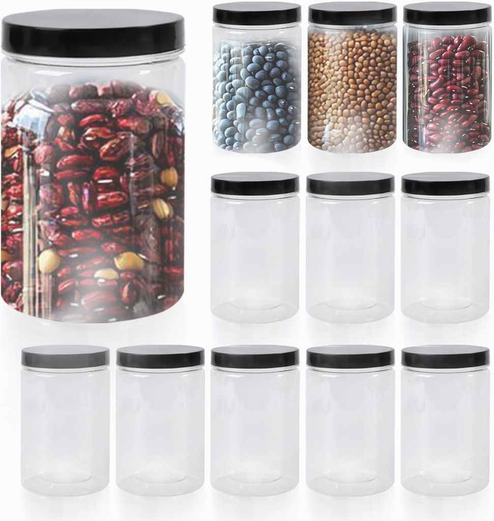 12 pcs 22 oz Plastic Jars with Lids, Clear Mason Jars, Wide Mouth Large Storage Containers, Bulk for Home Food Candy Organizing Kitchen