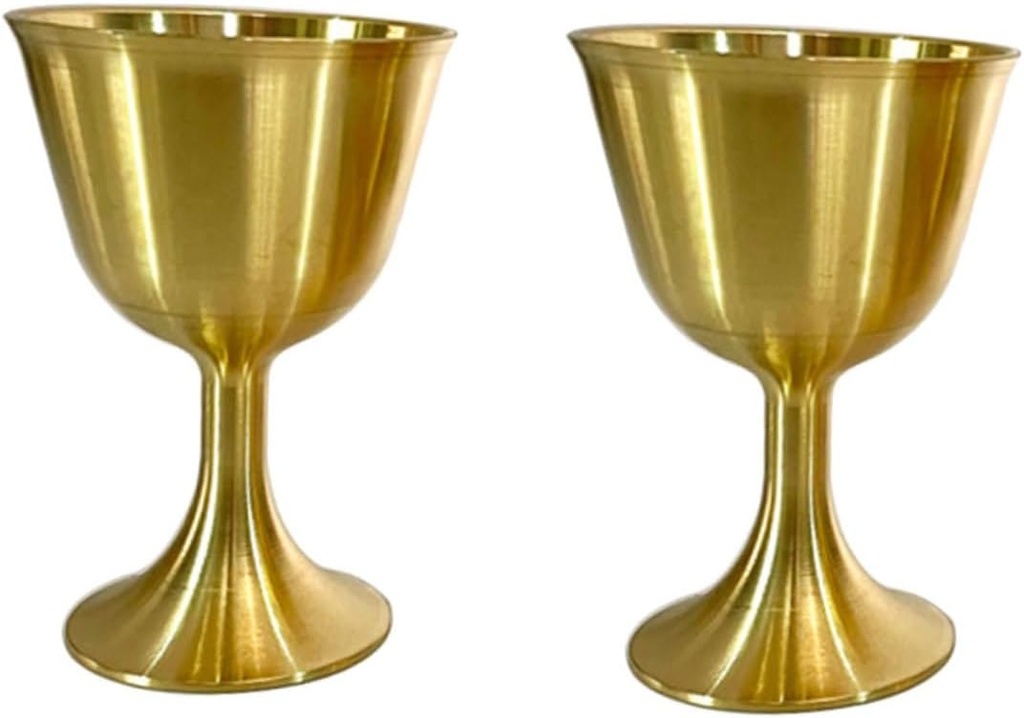 Cabilock 2pcs Brass Chalice Cups Retro Decorative Metal Goblets for Home Temple Offerings and Celebrations Unique Holy Cup for Desktop Decor and Rituals